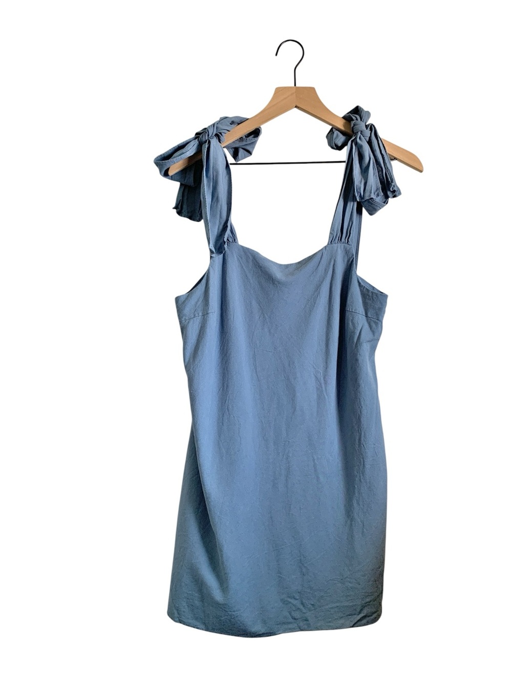 Things Between Tie-Shoulder Light Blue Linen Blend Mini Midi Dress